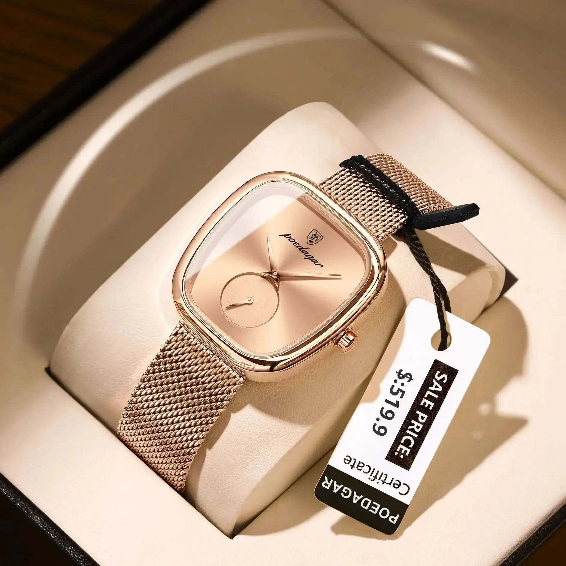 POEDAGAR, Reloj elegante de lujo a la moda para mujer, Reloj resistente al agua para mujer, relojes de cuarzo de acero inoxidable de malla para mujer, Reloj femenino