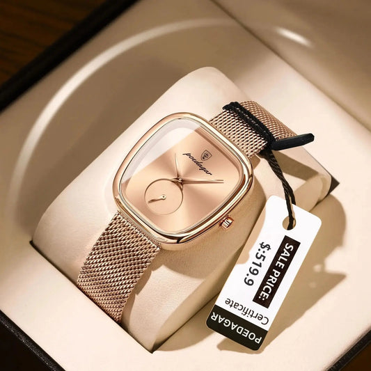 POEDAGAR, Reloj elegante de lujo a la moda para mujer, Reloj resistente al agua para mujer, relojes de cuarzo de acero inoxidable de malla para mujer, Reloj femenino