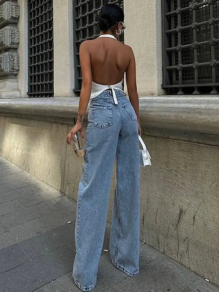 Pantalon vaquero de diseñador para mujer, pantalones vaqueros con paneles hasta la rodilla de malla transparente, pantalones de calle de cintura alta desgastados estilo Hip Hop