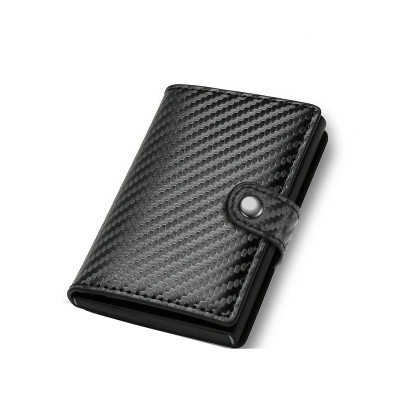 Billetera con tarjetero de fibra de carbono para hombre, cartera minimalista emergente delgada de Metal inteligente Rfid, monedero pequeño negro, Vallet de Metal