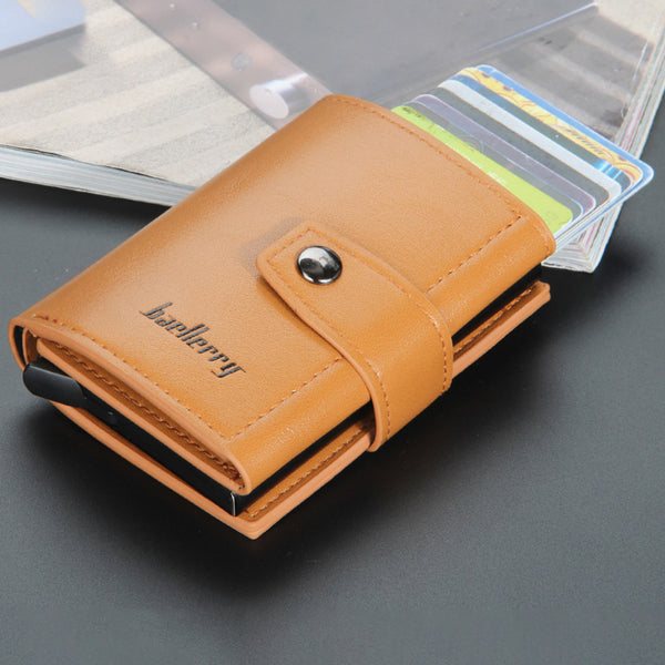 Tarjetero de cuero PU para hombre y mujer, tarjetero de identificación de negocios, Metal RFID, caja de aluminio Vintage, billetera para tarjetas, Nota de carbono, nuevo