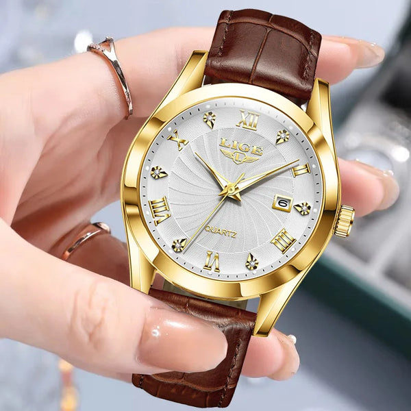 Reloj LIGE para Mujer, reloj de cuero de moda resistentes al agua para Mujer, Reloj de pulsera de lujo de marca