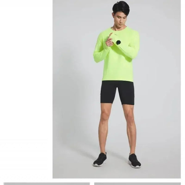 Camiseta para correr maratón para hombre, camiseta de manga larga Anti-UV de secado rápido para entrenamiento, traje de entrenamiento físico con agujero para el pulgar, puño antiestático