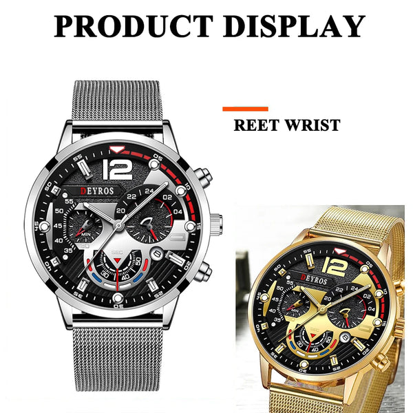 Relojes de negocios a la moda para hombre, reloj de pulsera de cuarzo con correa de malla de acero inoxidable de lujo, reloj luminoso