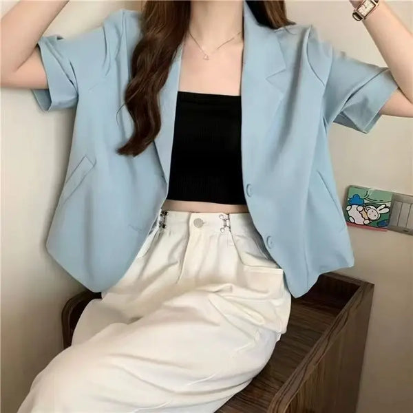 Chaqueta de traje de manga corta para mujer, Tops informales finos de nicho francés de verano 2025