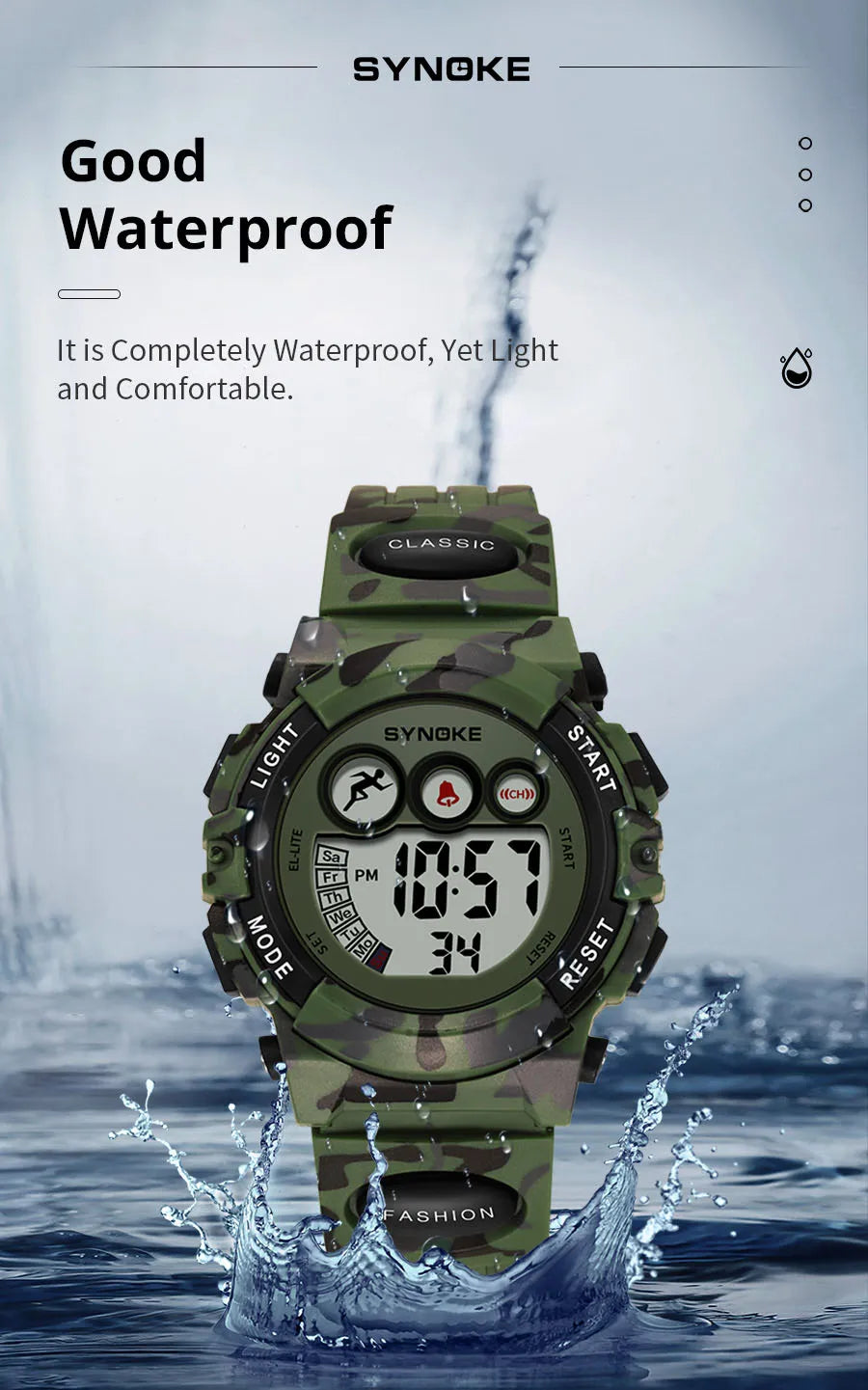 Reloj deportivo SYNOKE para estudiantes para niños, relojes electrónicos coloridos, reloj resistente al agua hasta 50M, reloj digital para niños