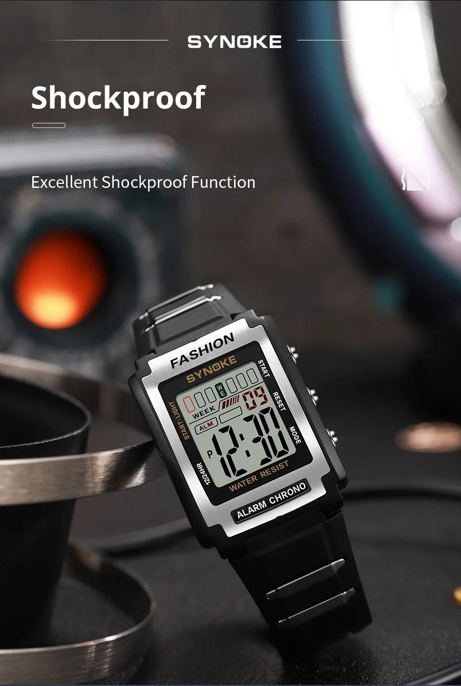 Reloj electrónico deportivo Rectangular para hombre, resistente al agua, luz nocturna de 50M, pantalla grande, despertador, estilo Retro de tendencia