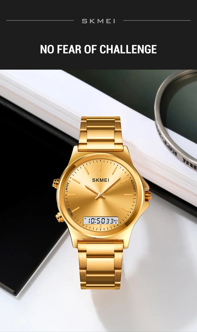 Reloj cronógrafo digital con pantalla de luz trasera de acero completo, relojes de pulsera con alarma impermeables para hombre