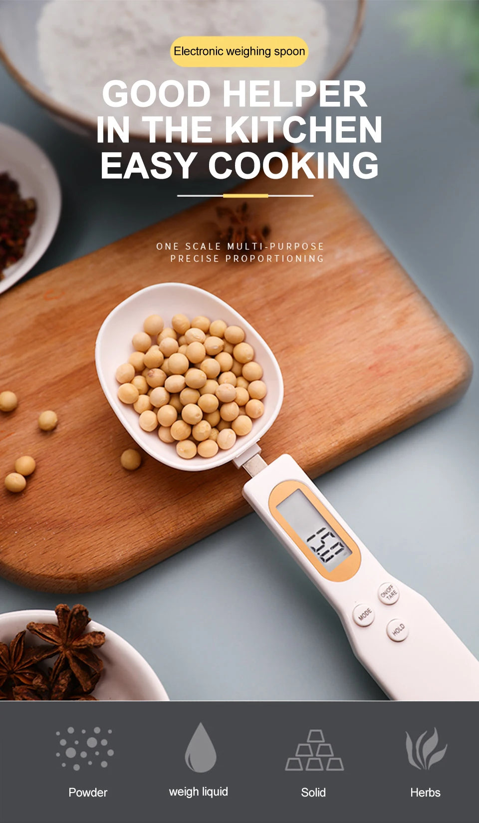 Nueva cuchara de pesaje ajustable con medición Digital LCD, báscula para café en polvo, báscula para hornear, cuchara medidora electrónica, herramientas de cocina