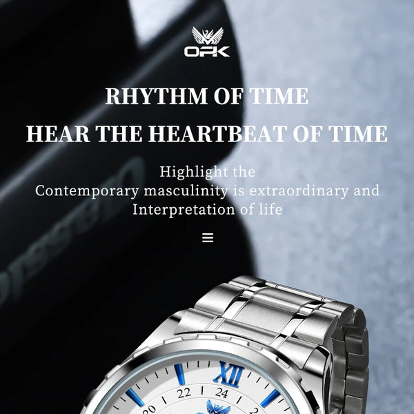 Reloj de cuarzo para hombre con doble calendario y correa de acero marca OPK