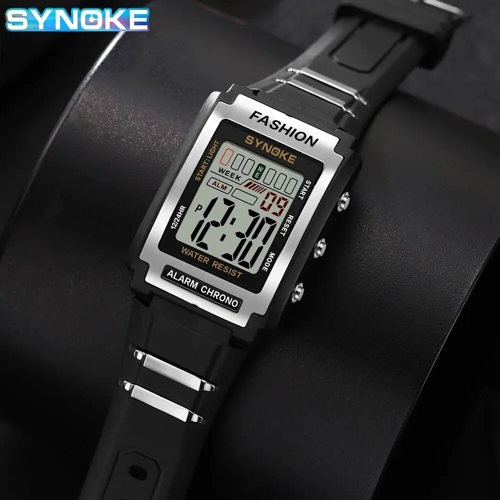 Reloj electrónico deportivo Rectangular para hombre, resistente al agua, luz nocturna de 50M, pantalla grande, despertador, estilo Retro de tendencia
