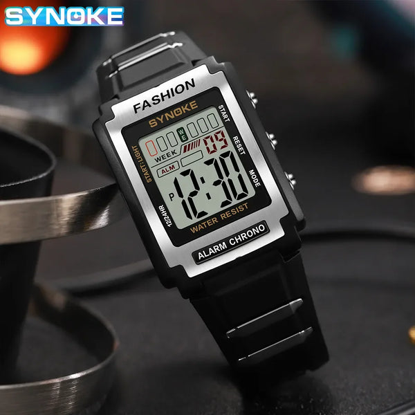 Reloj electrónico deportivo Rectangular para hombre, resistente al agua, luz nocturna de 50M, pantalla grande, despertador, estilo Retro de tendencia