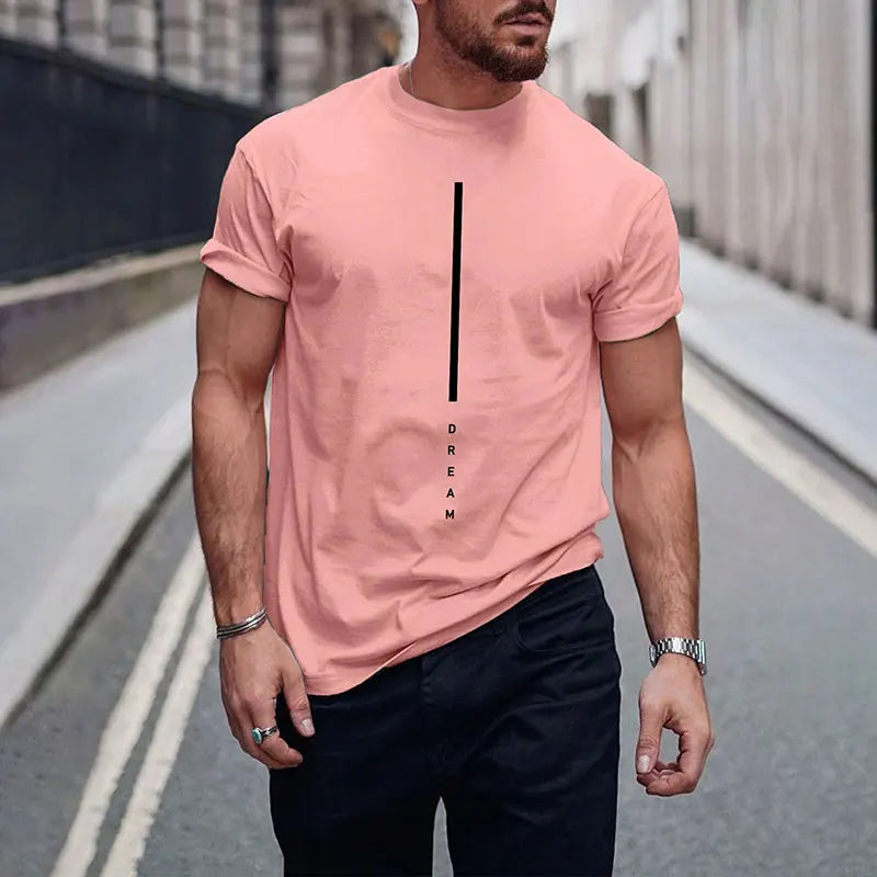 ¡Novedades 2025! Camiseta de manga corta negra pura con letras sencillas estampadas con cuello redondo, camiseta informal para hombre con temperamento para Calle