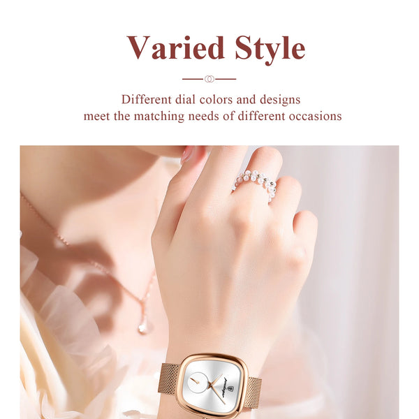 POEDAGAR, Reloj elegante de lujo a la moda para mujer, Reloj resistente al agua para mujer, relojes de cuarzo de acero inoxidable de malla para mujer, Reloj femenino