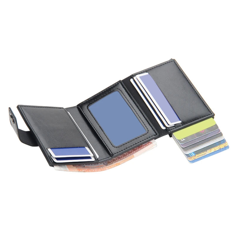 Tarjetero de cuero PU para hombre y mujer, tarjetero de identificación de negocios, Metal RFID, caja de aluminio Vintage, billetera para tarjetas, Nota de carbono, nuevo