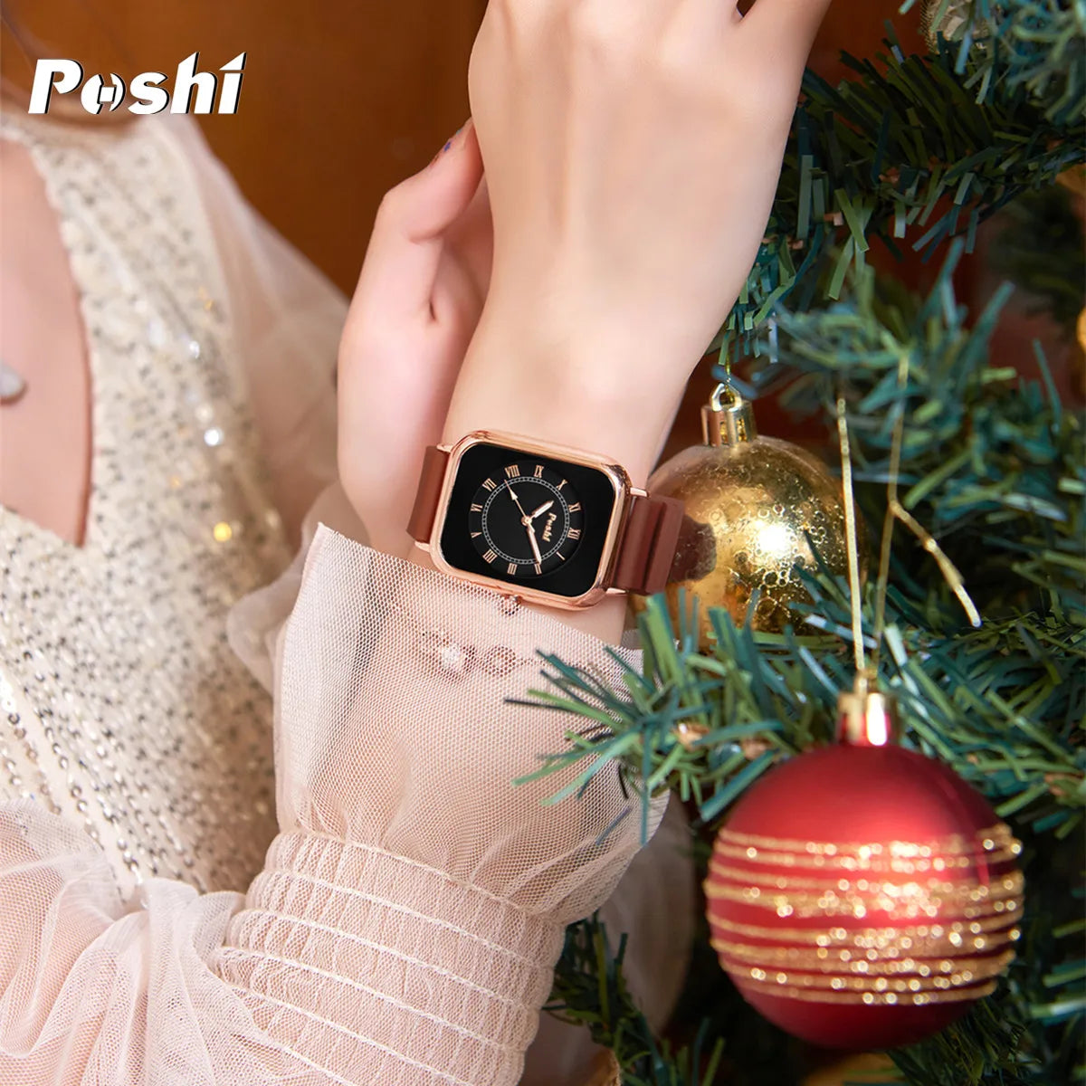 POSHI-Reloj de pulsera de cuarzo Original para mujer, relojes elegantes simples, correa de silicona impermeable, estilo de moda de tendencia