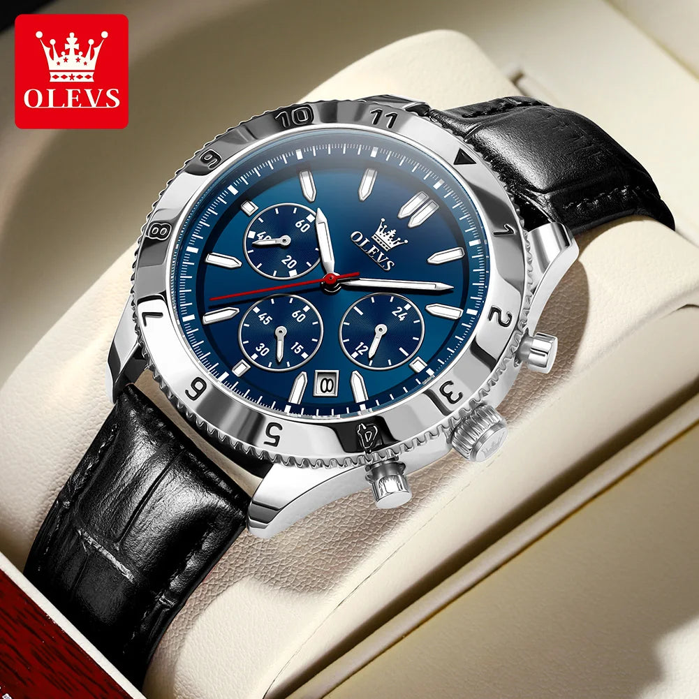 Reloj de cuarzo original para hombre, correa de cuero, cronógrafo, calendario, relojes de pulsera luminosos impermeables para hombre