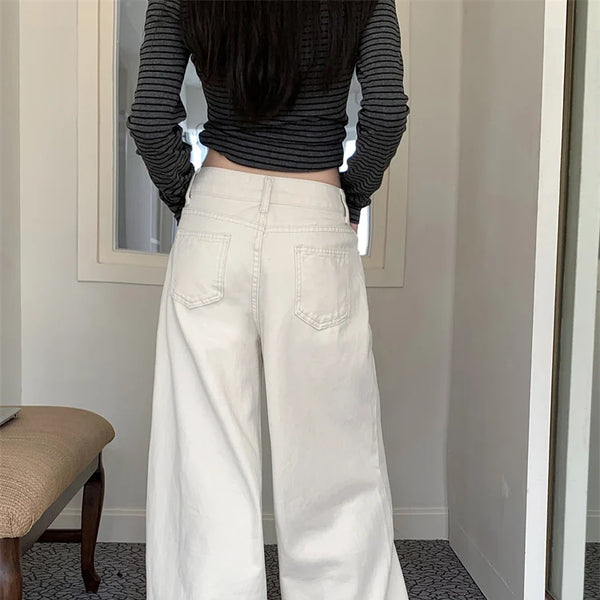 Pantalones vaqueros holgados blancos para mujer, nueva moda coreana informal Y2k, pantalones vaqueros holgados de cintura