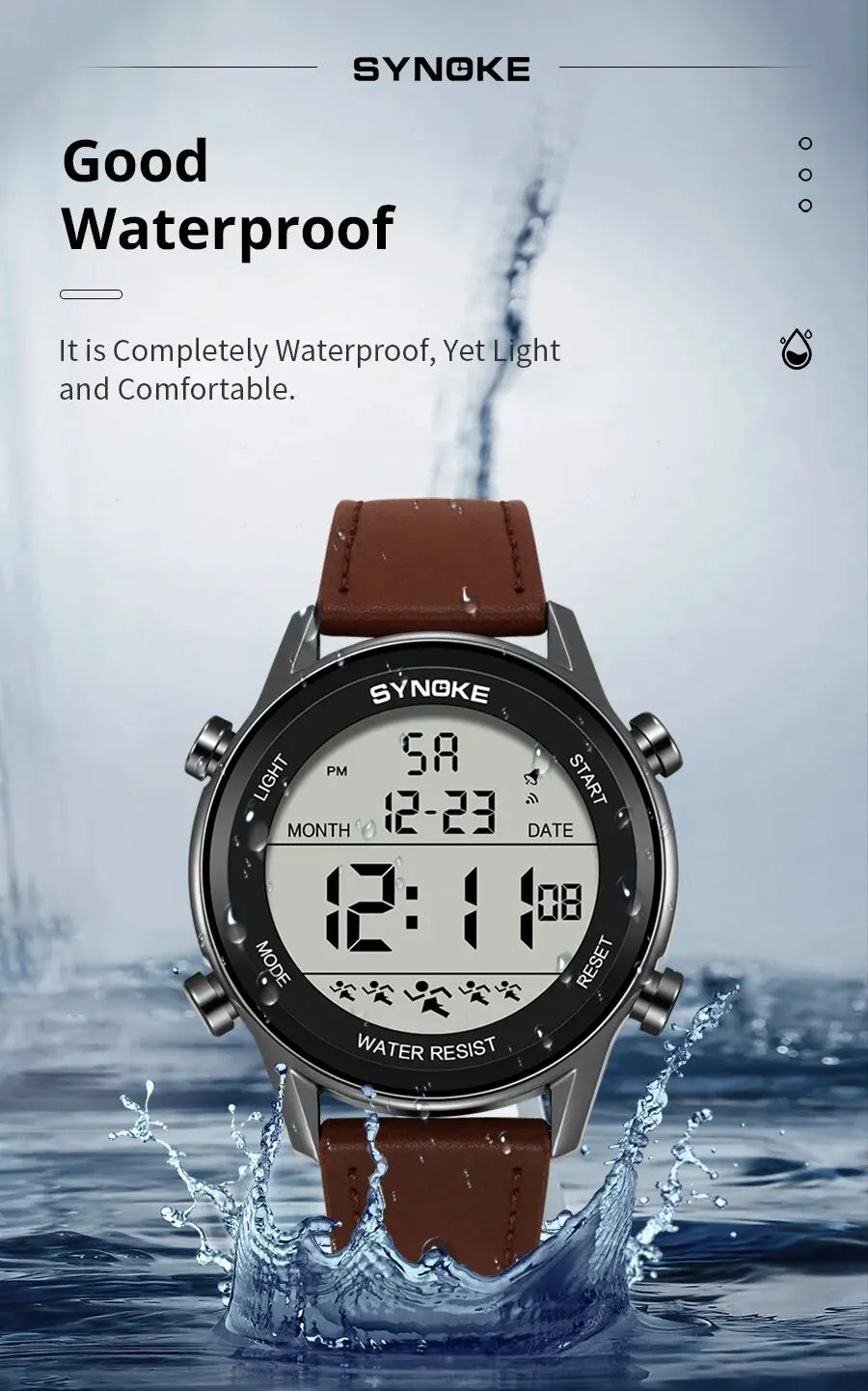 Reloj deportivo multifuncional para hombre, pantalla grande resistente al agua, luminoso, LED, Digital, correa de moda