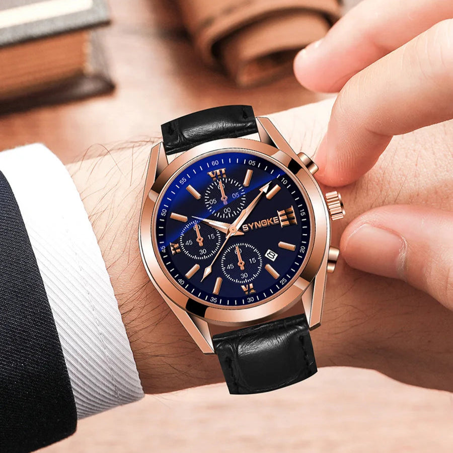 Reloj de cuarzo para hombre, cronógrafo con correa No mecánica, de aleación, con brillo nocturno, resistente al agua, con calendario, a la moda, para negocios