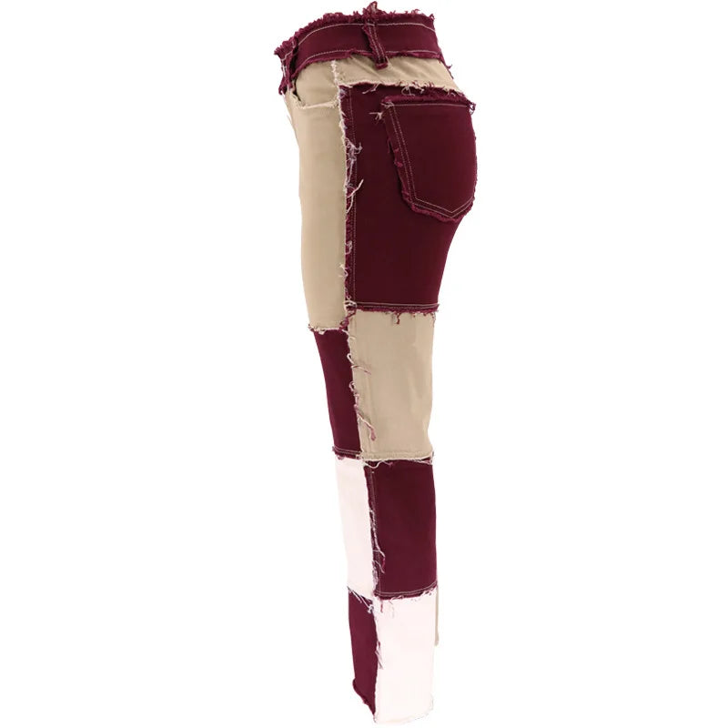 Pantalon jean de retazos de colores variados para mujer, vaqueros rectos de alta elasticidad a la moda, pantalones Hipster de calle