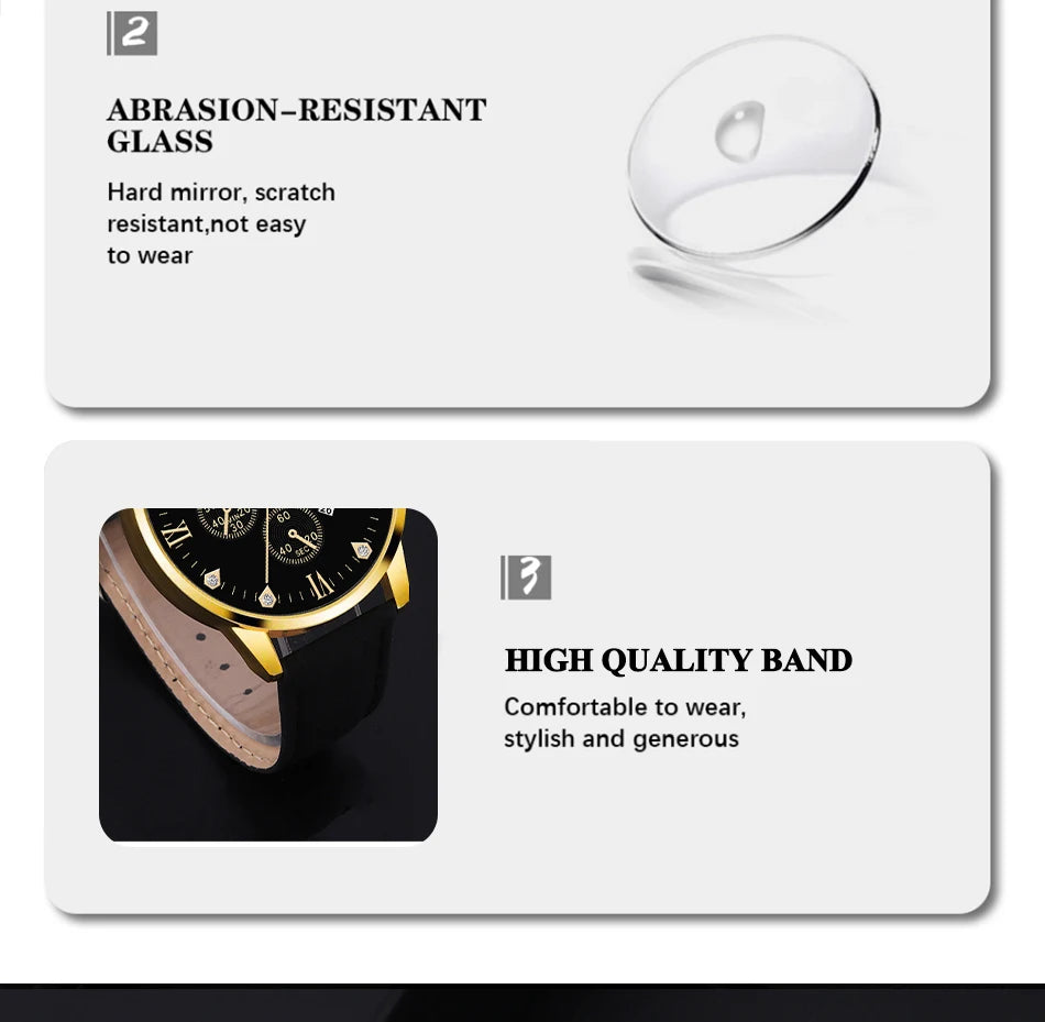 Reloj de pulsera de cuarzo para hombre, conjunto de 2 piezas, con puntero redondo y calendario