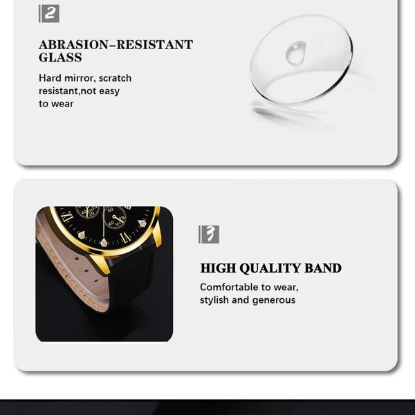 Reloj de pulsera de cuarzo para hombre, conjunto de 2 piezas, con puntero redondo y calendario
