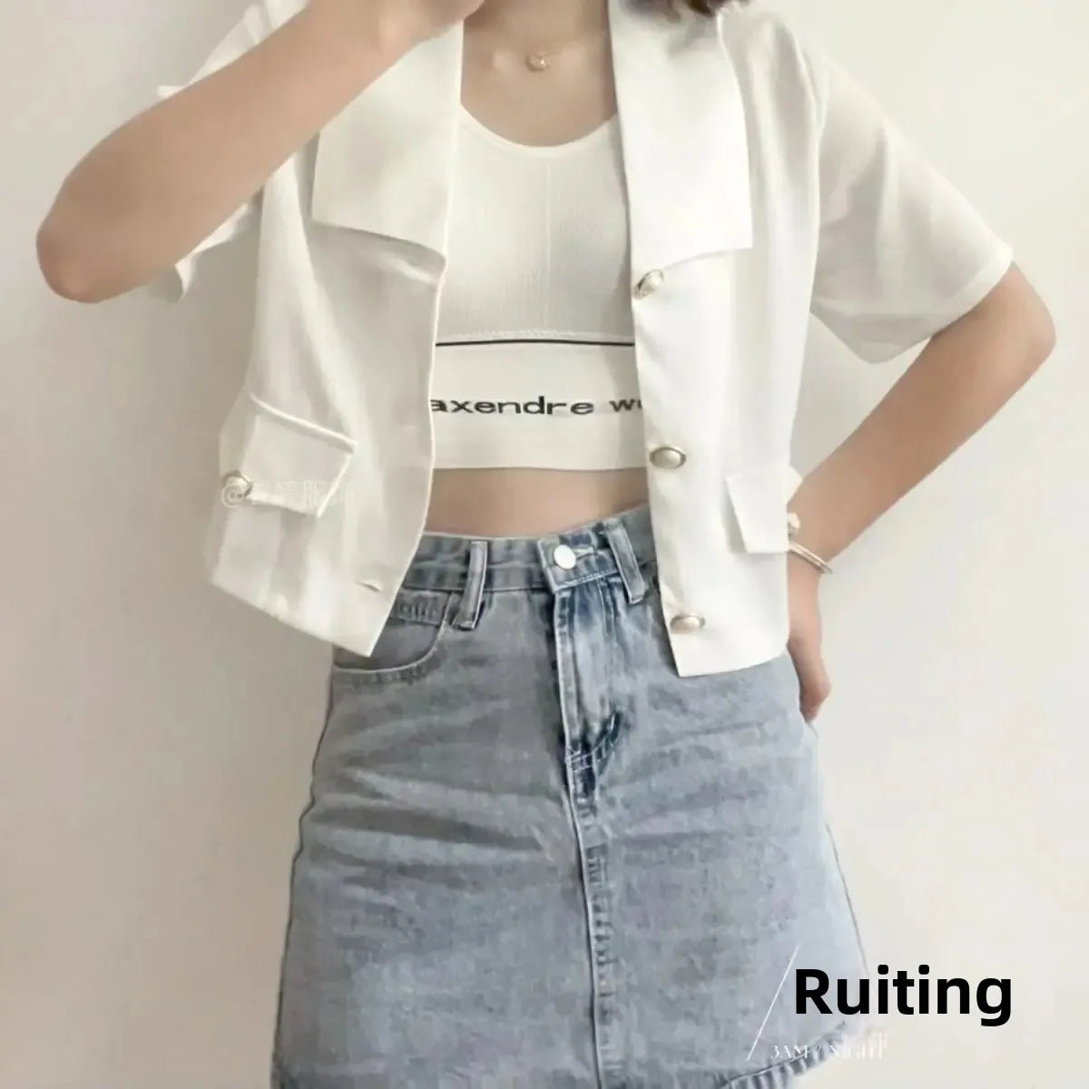 Chaqueta corta de estilo de fragancia para mujer, abrigo informal holgado de manga corta de fibra de poliéster, versión coreana, novedad de verano