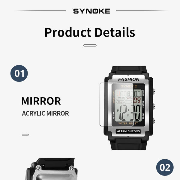 Reloj electrónico deportivo Rectangular para hombre, resistente al agua, luz nocturna de 50M, pantalla grande, despertador, estilo Retro de tendencia