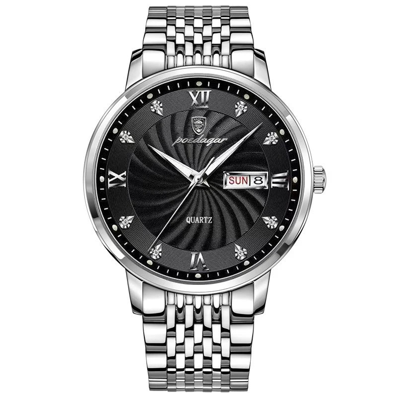 Reloj de lujo para hombre, reloj de pulsera de cuarzo resistente al agua con fecha luminosa y semana, reloj deportivo de moda de acero inoxidable para hombre