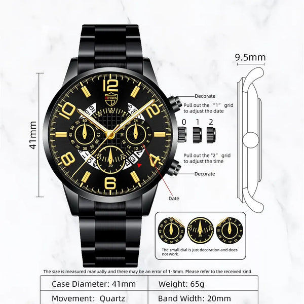 Conjunto de relojes de pulsera para hombre, 2 uds., deportivo de lujo, de cuarzo, de acero inoxidable y plateado, informal, de negocios