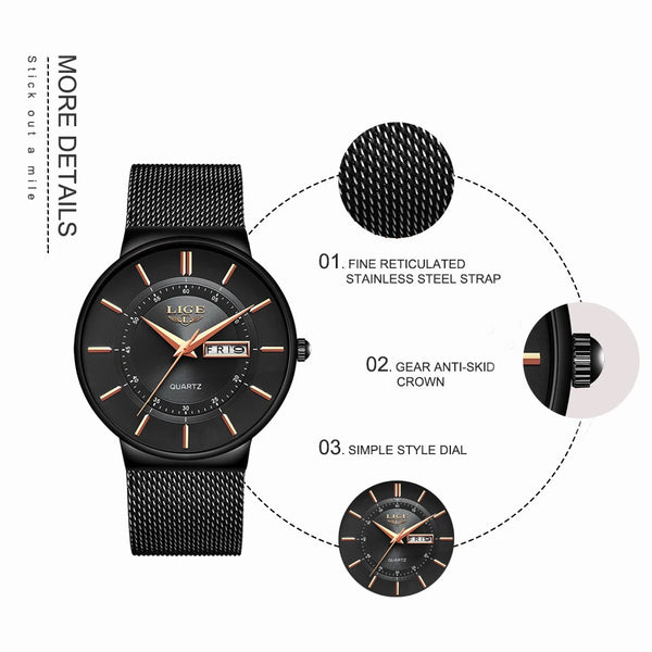Reloj LIGE para mujer, reloj lujoso y elegante de cuarzo ultrafino