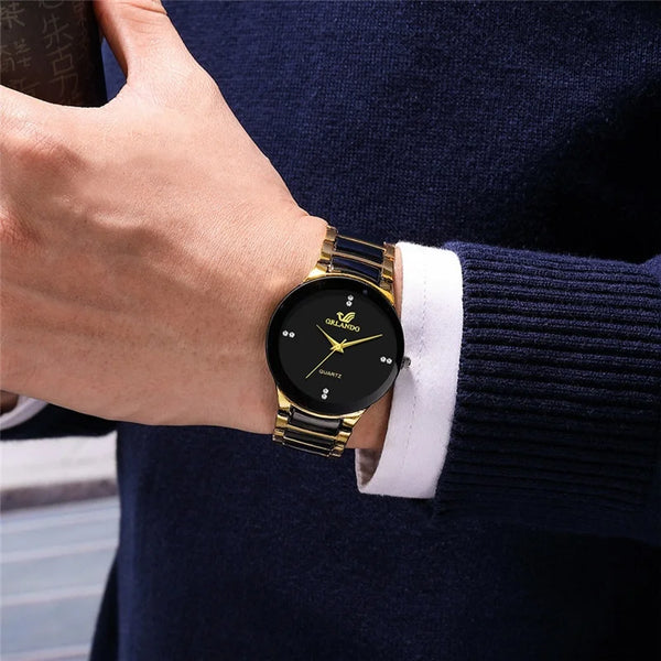 Reloj de negocios para hombre Reloj de cuarzo analógico masculino con banda de acero negro a la moda