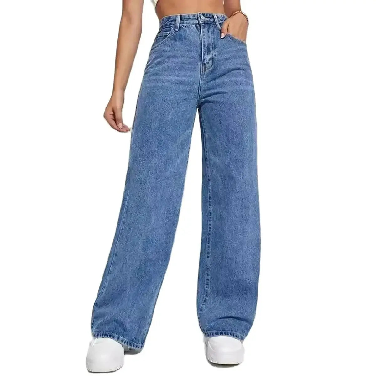 Pantalon jean retro a la moda para mujer, pantalones rectos holgados de calle alta, pantalones ajustados todo en uno de cintura alta