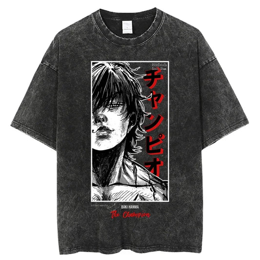 Camisetas de Anime Grappler Baki Hanma, camisetas lavadas de moda, ropa de verano 100% de algodón