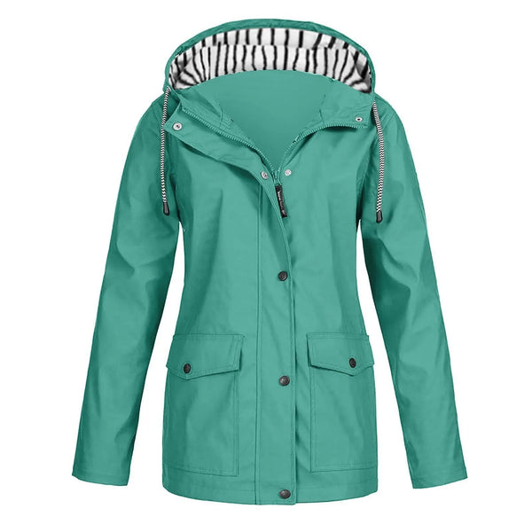 Chaqueta impermeable para mujer, gabardinas largas con capucha, cortavientos forrado, chaqueta de viaje, chaqueta de lluvia a rayas sólidas para exteriores