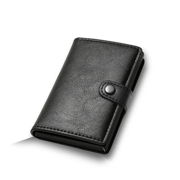 Billetera con tarjetero de fibra de carbono para hombre, cartera minimalista emergente delgada de Metal inteligente Rfid, monedero pequeño negro, Vallet de Metal