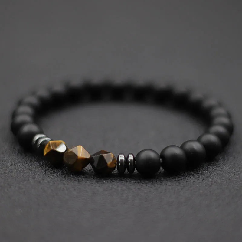 Pulsera de moda para Hombre, pulsera de piedra de ónix negro, ojos de tigre naturales irregulares, cuentas de sodalita, accesorios para Hombre