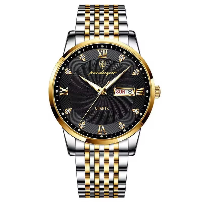 Reloj de lujo para hombre, reloj de pulsera de cuarzo resistente al agua con fecha luminosa y semana, reloj deportivo de moda de acero inoxidable para hombre