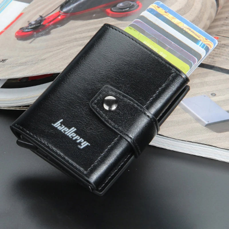 Tarjetero de cuero PU para hombre y mujer, tarjetero de identificación de negocios, Metal RFID, caja de aluminio Vintage, billetera para tarjetas, Nota de carbono, nuevo