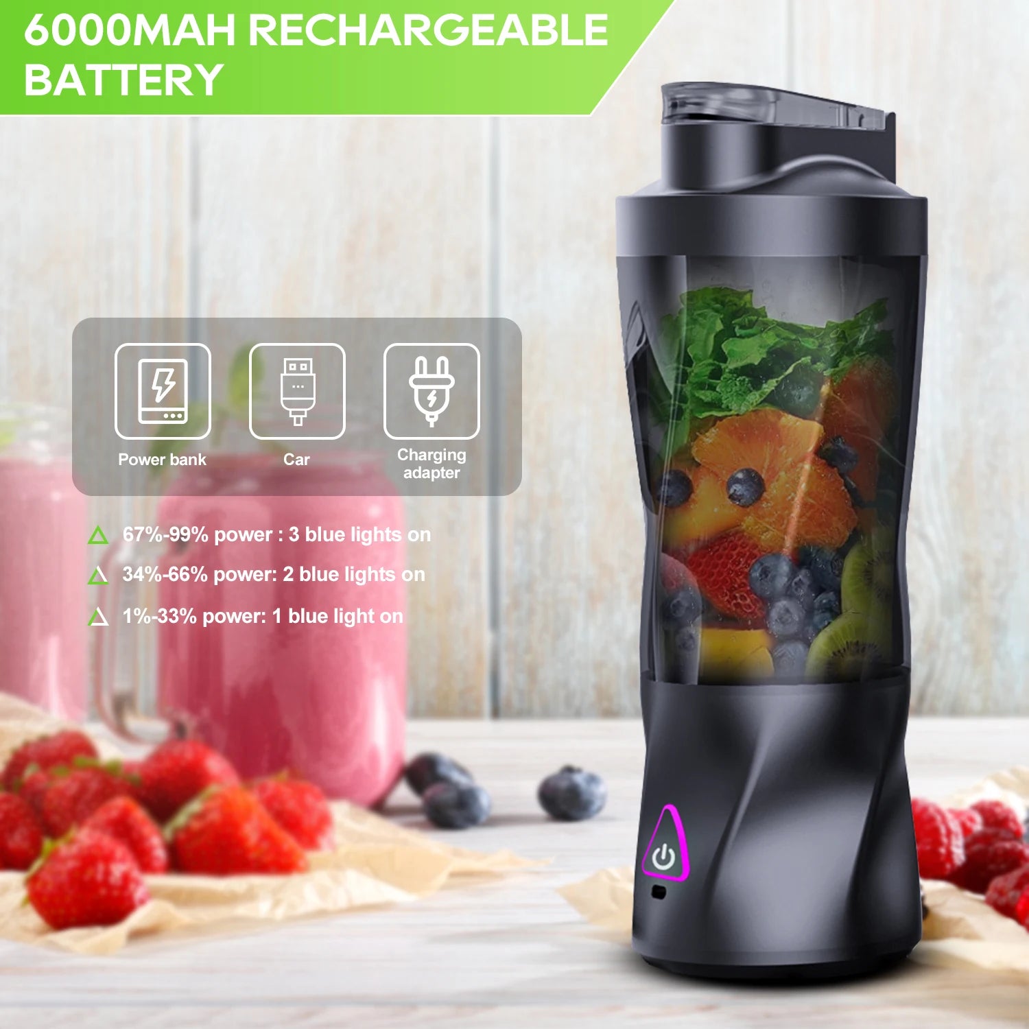 Exprimidor eléctrico portátil, mezclador de frutas frescas, 700ML, multifuncional, recargable por USB, batidos, licuadora, taza mezcladora para exteriores