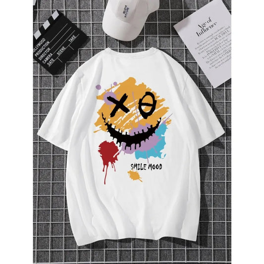 Camiseta con estampado de humor sonriente para hombre, camiseta informal de verano con cuello redondo a la moda
