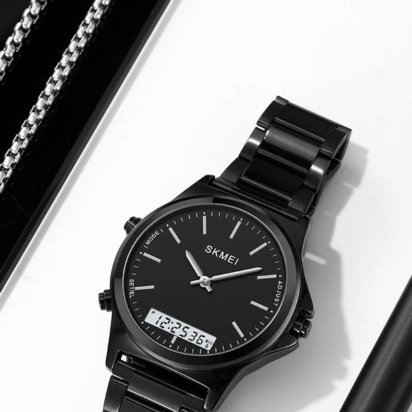 Reloj cronógrafo digital con pantalla de luz trasera de acero completo, relojes de pulsera con alarma impermeables para hombre