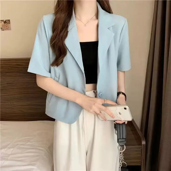 Chaqueta de traje de manga corta para mujer, Tops informales finos de nicho francés de verano 2025