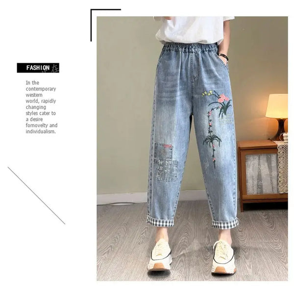 Pantalon holgado con bordado elegante para mujer, dale frescura y estilo a tu outfit