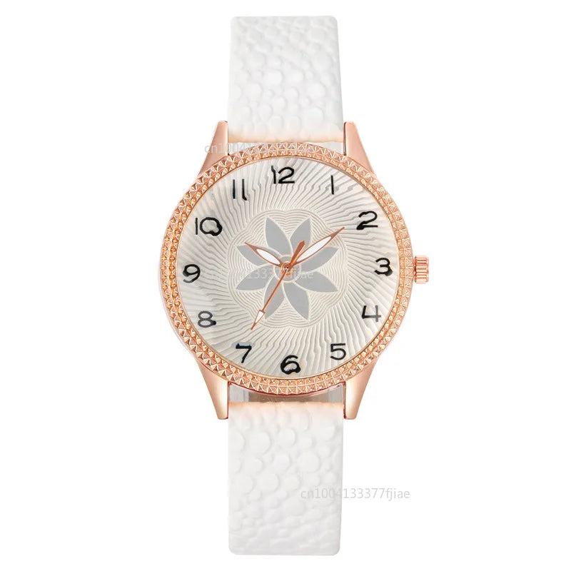 Reloj de Diseño de Flores Retro Simple para Mujer, Marca Nueva, Movimiento de Cuarzo, Relojes de Moda con Correa de Cuero Marrón, Regalo de Reloj de Pulsera para Damas