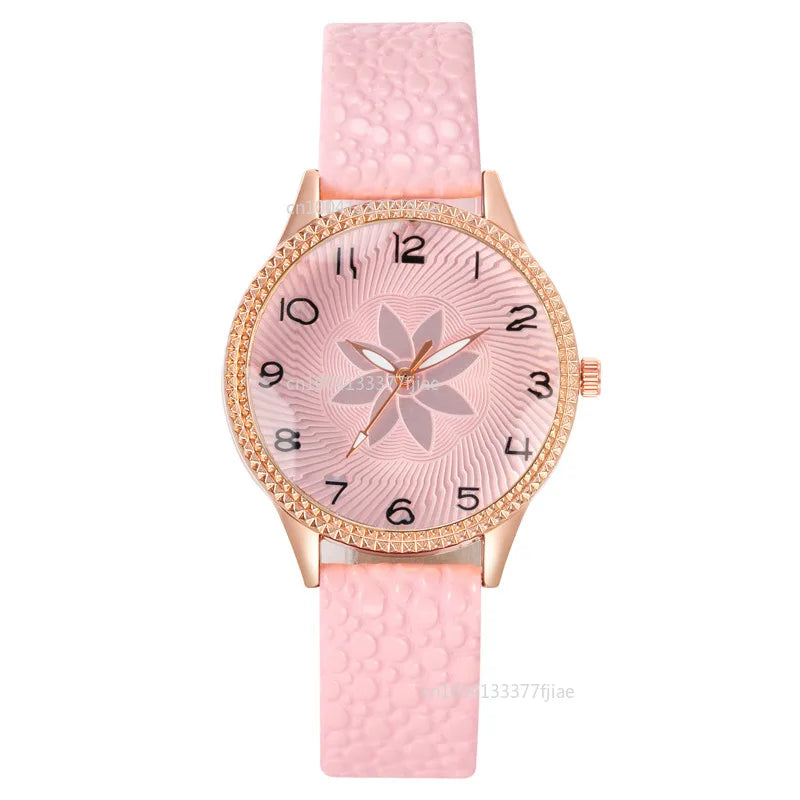 Reloj de Diseño de Flores Retro Simple para Mujer, Marca Nueva, Movimiento de Cuarzo, Relojes de Moda con Correa de Cuero Marrón, Regalo de Reloj de Pulsera para Damas