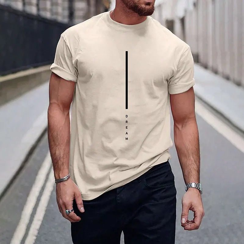 ¡Novedades 2025! Camiseta de manga corta negra pura con letras sencillas estampadas con cuello redondo, camiseta informal para hombre con temperamento para Calle