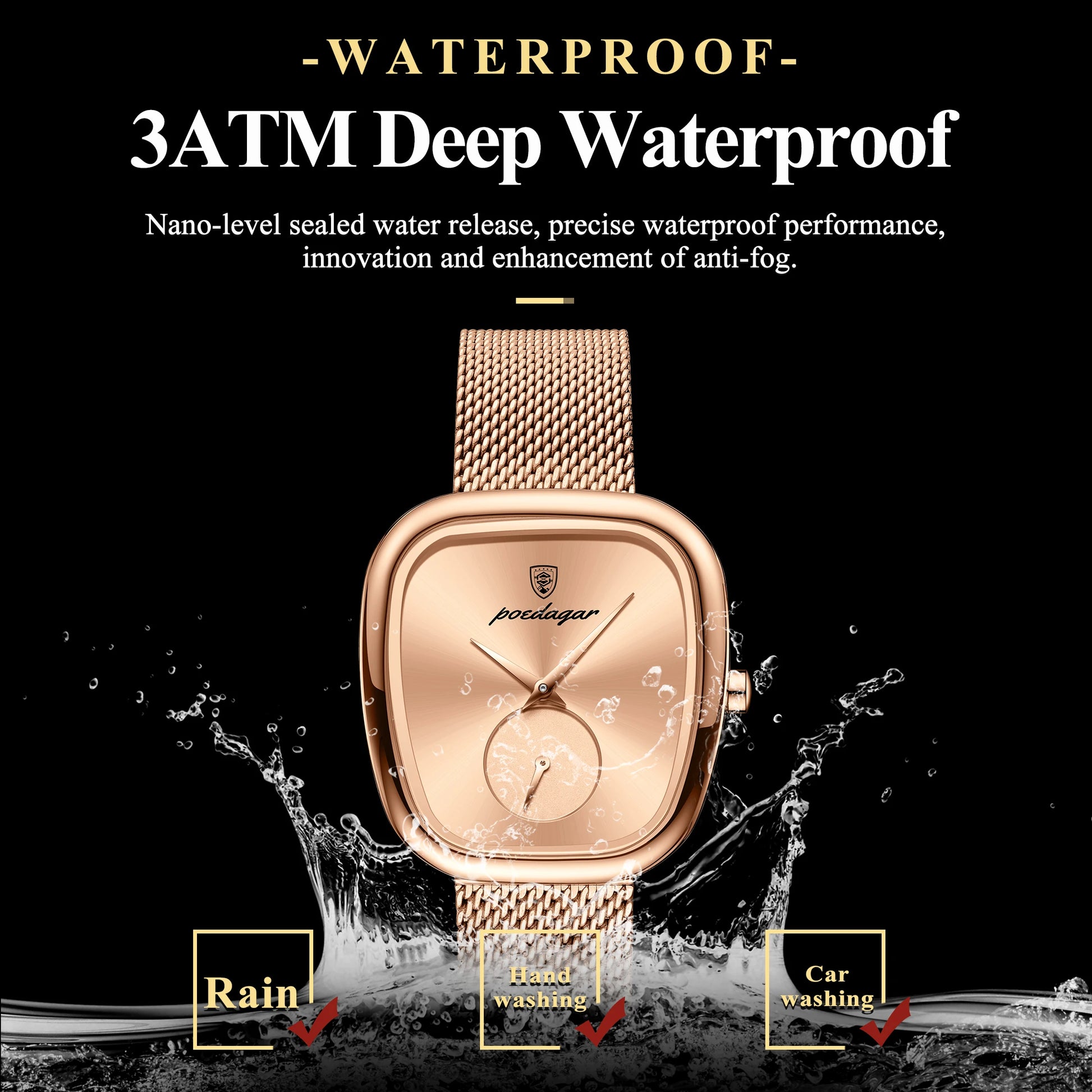 POEDAGAR, Reloj elegante de lujo a la moda para mujer, Reloj resistente al agua para mujer, relojes de cuarzo de acero inoxidable de malla para mujer, Reloj femenino