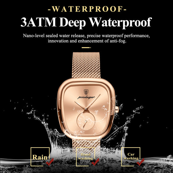 POEDAGAR, Reloj elegante de lujo a la moda para mujer, Reloj resistente al agua para mujer, relojes de cuarzo de acero inoxidable de malla para mujer, Reloj femenino